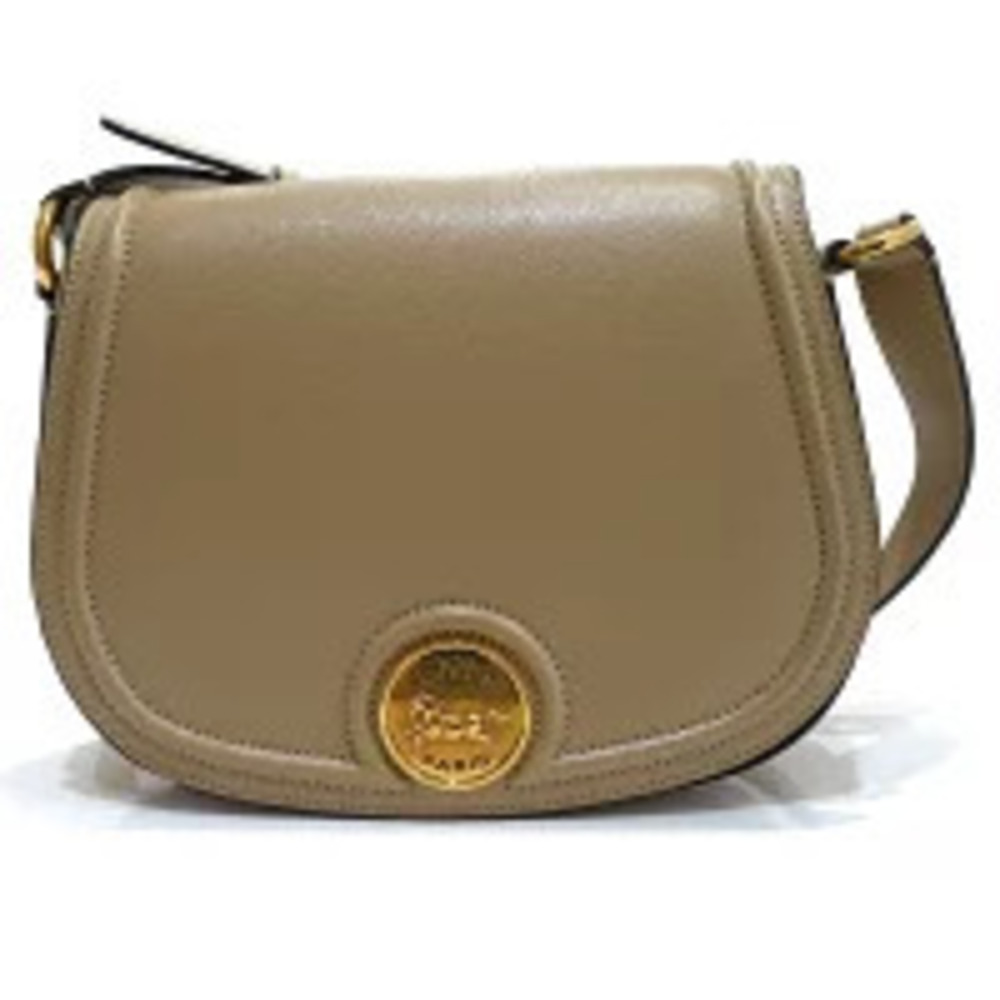 Chloe Horse Medal Saddle Bag Shoulder Leather Beige Tan